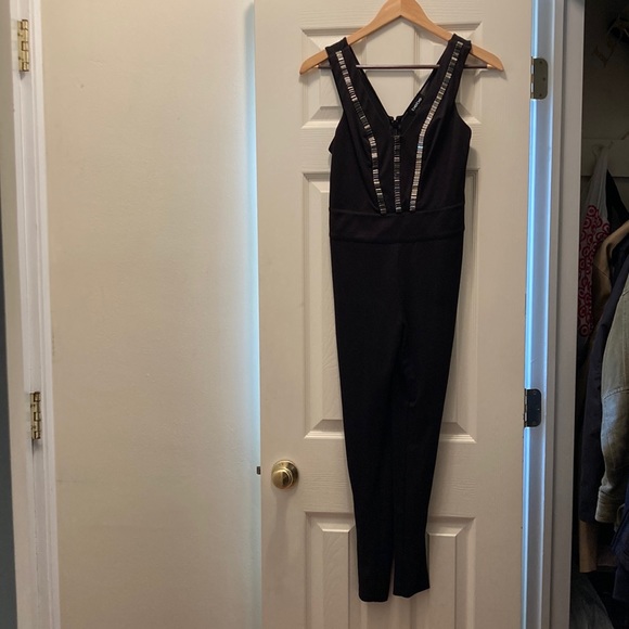 Bebe Black V-neck Beaded Body/Jumpsuit - Picture 3 of 6